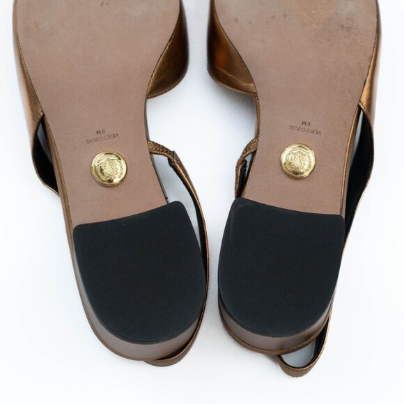 Veronica Beard Cecile Slingback Flats Gold Black Leather Cap Toe 9M Shoes NWOB - Picture 13 of 13
